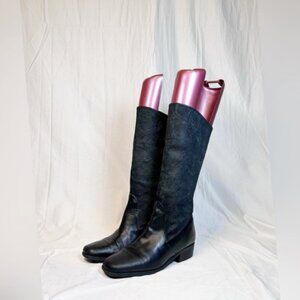 Markon Black Suede Leather Suela Rose Embossed Mid Calf Pirate Boots~8~